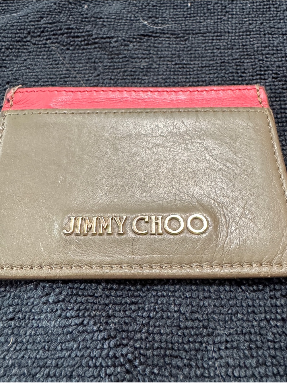 Jimmy Choo Olive and Pink Leather Card Holder with Gold Logo